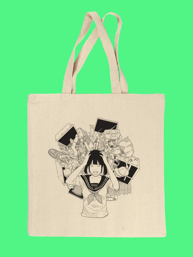 Anime schoolgirl canvas book tote bag.