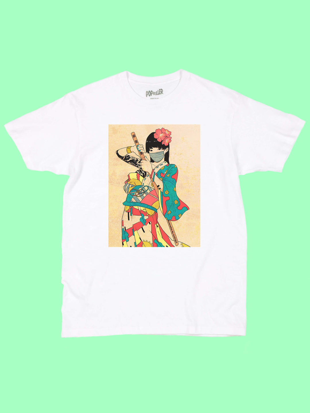 COVID mask up graphic t-shirt.