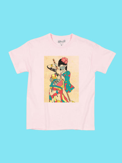Japanese masked kimono woman t-shirt.