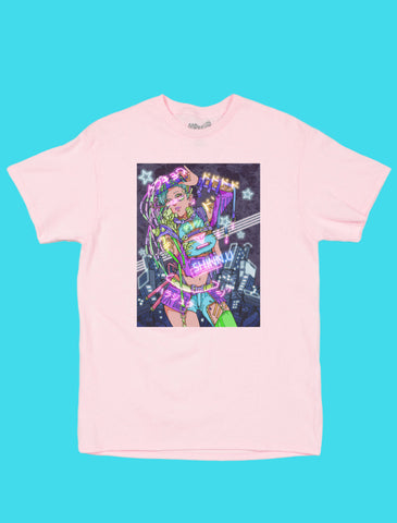 Cyberpunk rave girl graphic tee.