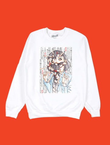 Creepy body modification anime schoolgirl canvas tote bag design by Japanese guro manga artist Shintaro Kago.
