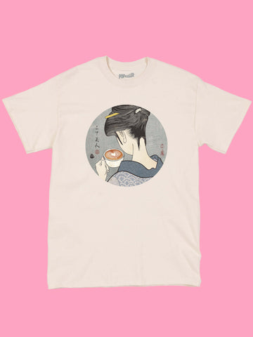 Latte heart geisha graphic t-shirt.