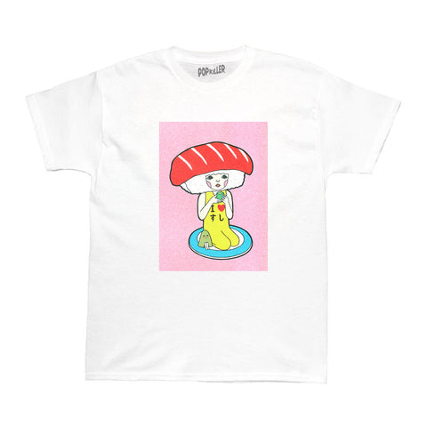 Anime sushi character graphic t-shirt.