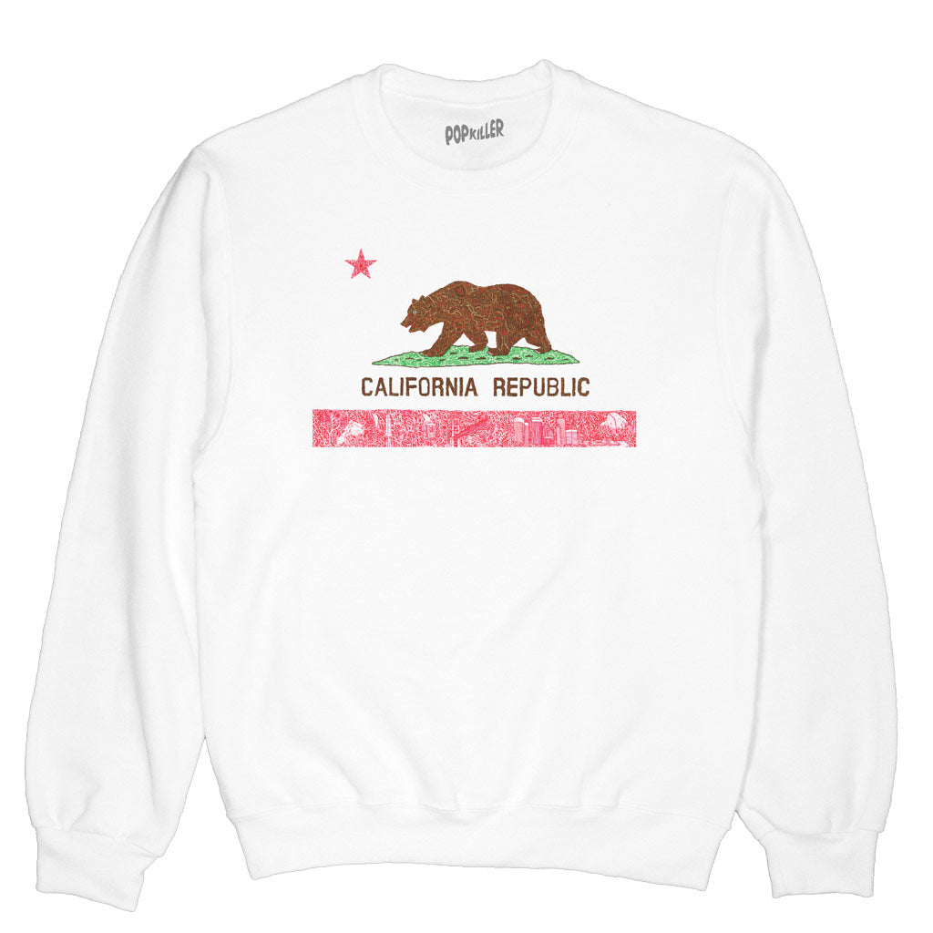 Illustrated California state flag sweater.