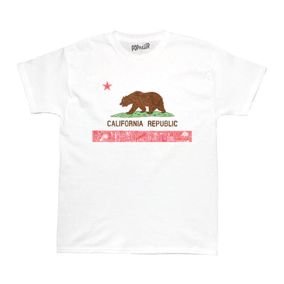 Detailed California state flag illustrated graphic t-shirt.