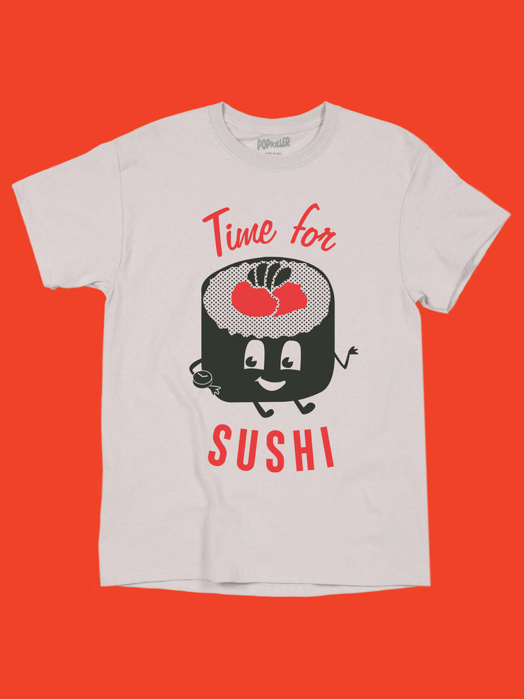 Retro sushi cartoon graphic t-shirt.
