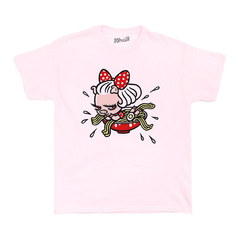 Pink kawaii piggy cartoon ramen t-shirt.