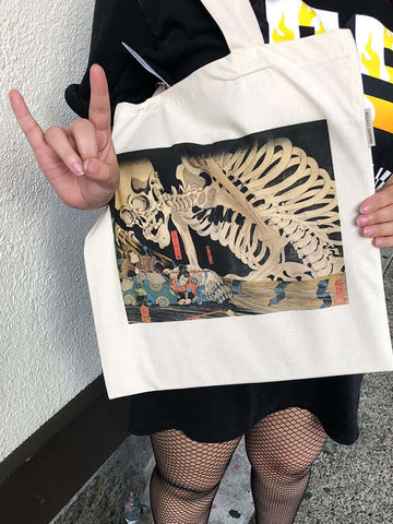 Japanese ukiyo-e skeleton tote bag.