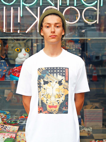 An ukiyo-e cat print on a t-shirt.