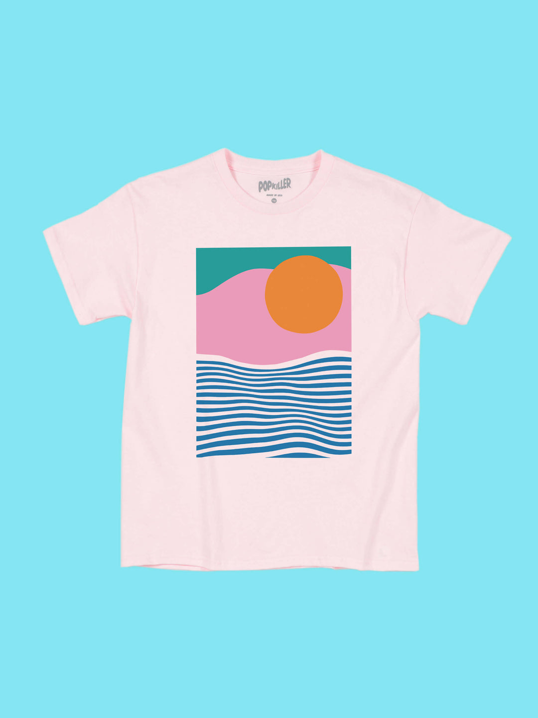 Abstract vaporwave sunrise graphic tee.