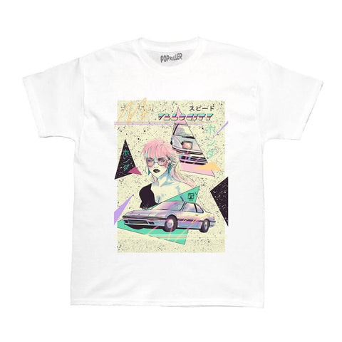 Synthwave aesthetic graphic t-shirt.