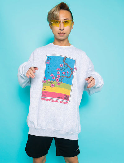 Sakura casette futurism nostalgiacore pullover sweatshirt.