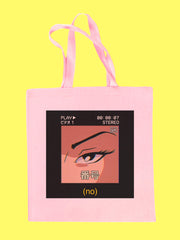 Videotape throwback retro aesthetic anime eyes pink tote bag.