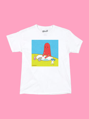 Kawaii cartoon octopus hand washing t-shirt.