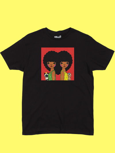 Kawaii Black anime characters graphic t-shirt.