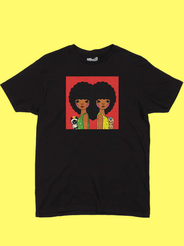 Kawaii Black anime characters graphic t-shirt.