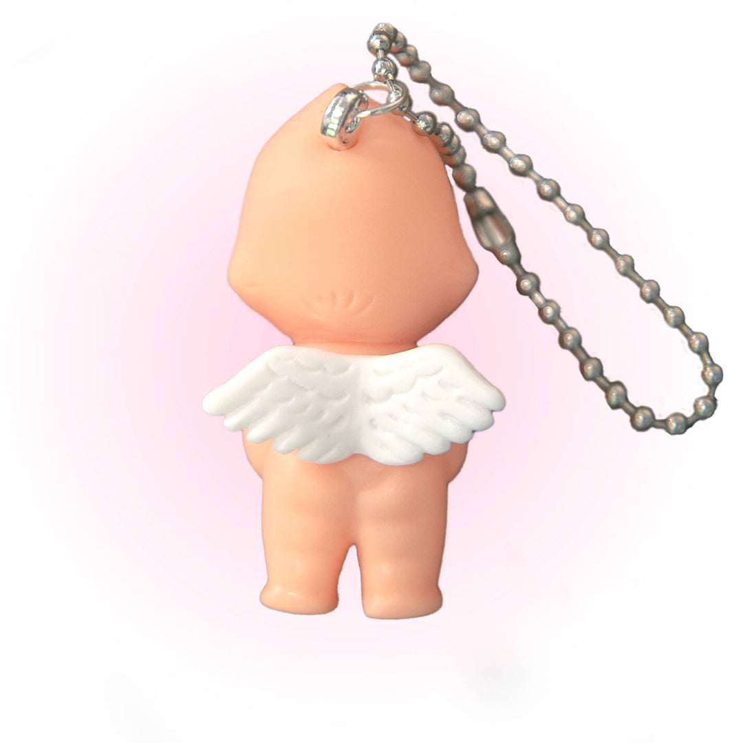 Baby cherub butt with angel wings white heart kewpie doll keychain.